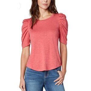 Liverpool Los Angeles Womens Ruched Puff Sleeve T-Shirt Coral M
